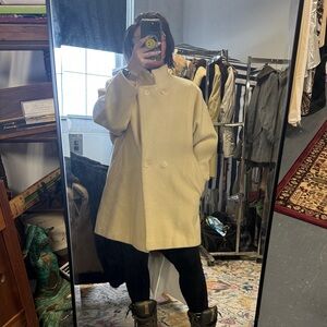 Vintage Chic Cream Double-Breasted Women's Pea Coat